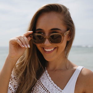 ZAHRA CHAMPAGNE l Brown Polarised Lens l Walnut Arms - Soek Fashion Eyewear Australia