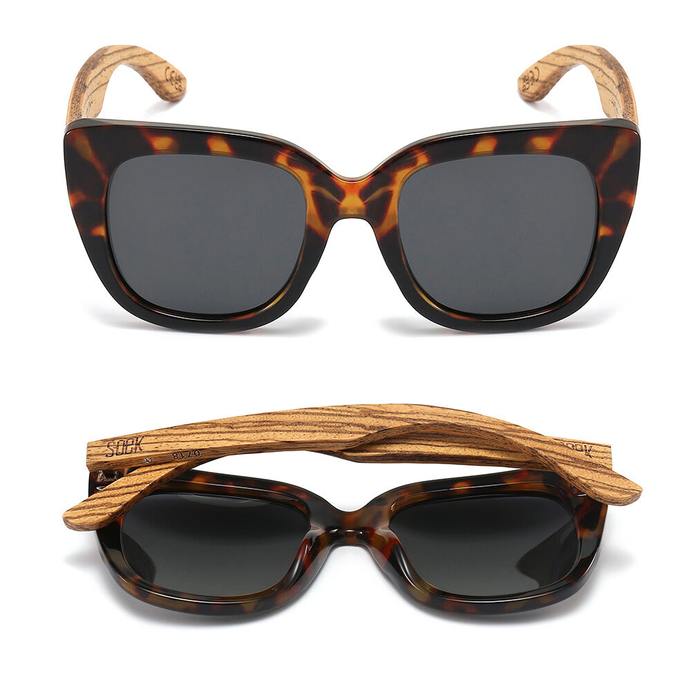 RIVIERA TOFFEE Half Tortoise Half Black Frame l Black Polarised Lens l Walnut Arms - Soek Fashion Eyewear Australia