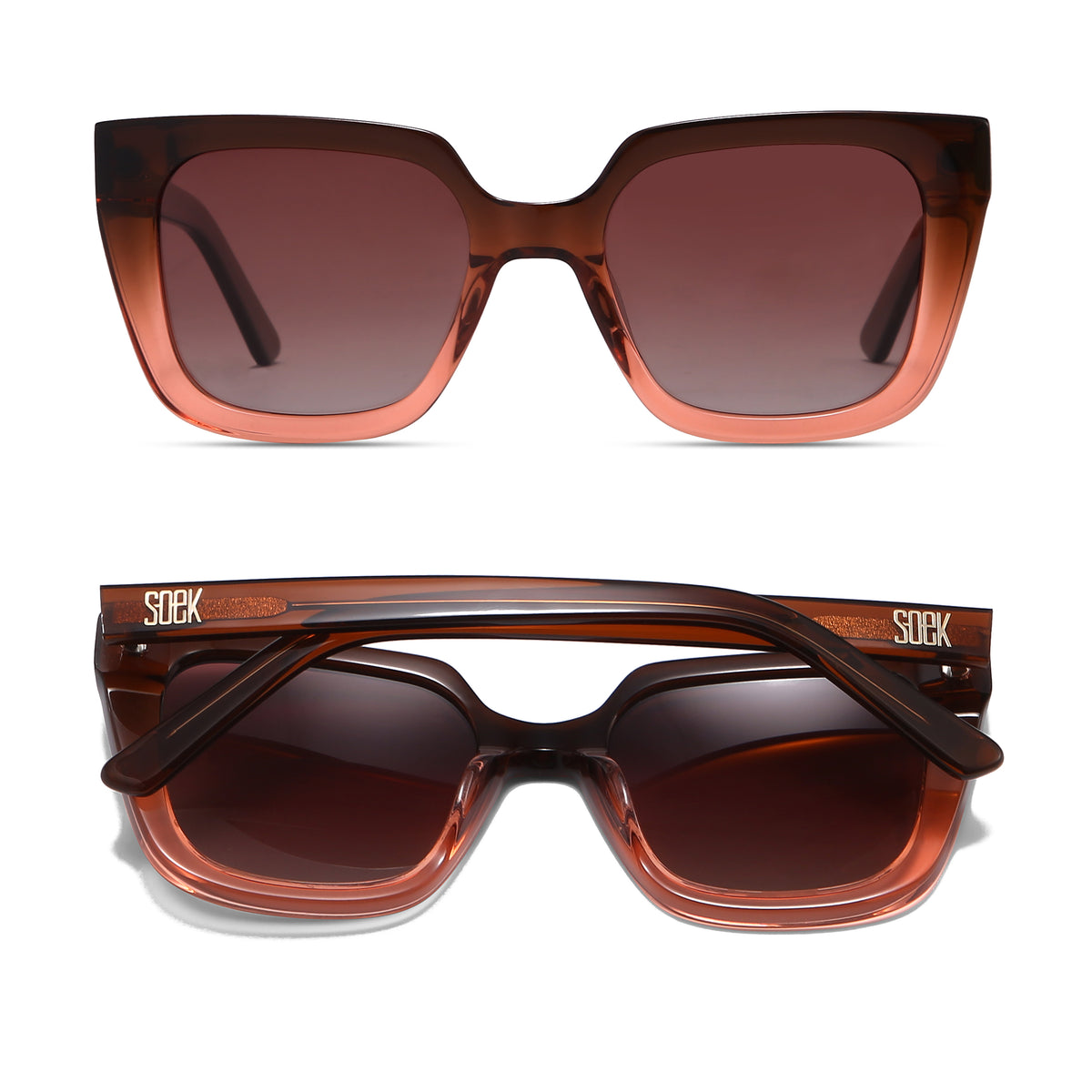 HARPER OMBRE BROWN - Bio Acetate Gradient Pink Frame l Brown Graduated Polarised Lens - Soek Fashion Eyewear Australia