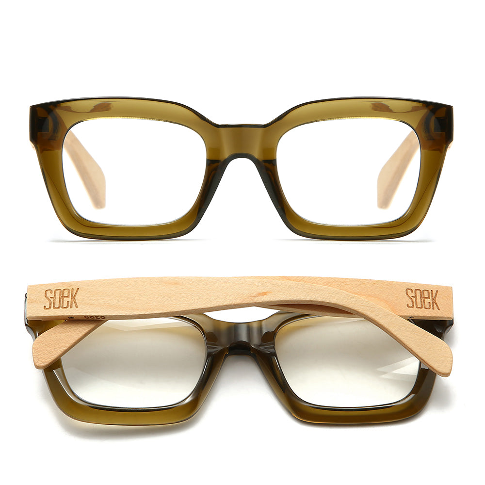 ZAHRA KHAKI l Wooden Blue Light Magnifying Reader - Soek Fashion Eyewear Australia
