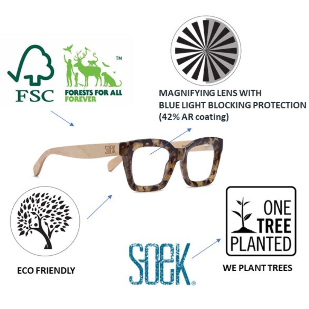 ZAHRA TOFFEE l Wooden Blue Light Magnifying Reader - Soek Fashion Eyewear Australia