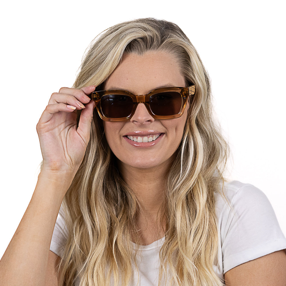 ZAHRA CHAMPAGNE l Brown Polarised Lens l Walnut Arms - Soek Fashion Eyewear Australia