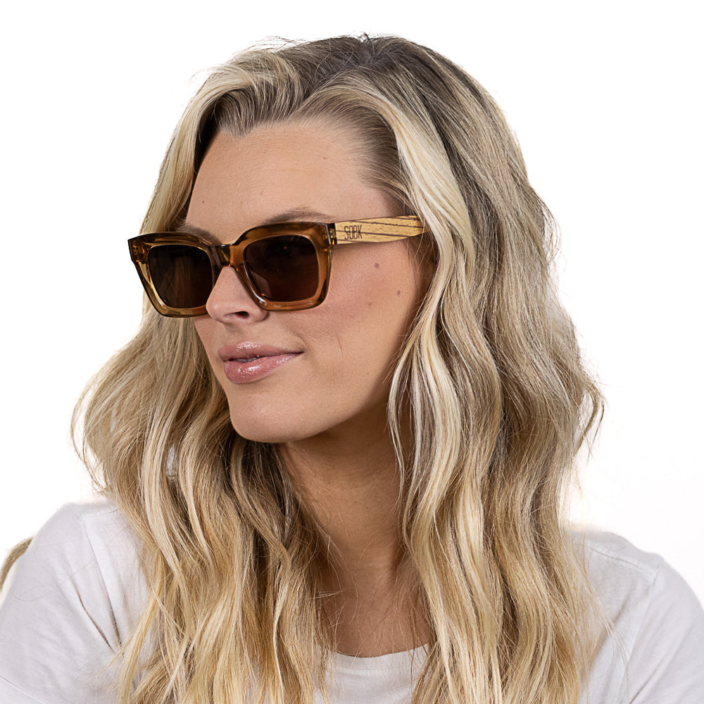 ZAHRA CHAMPAGNE l Brown Polarised Lens l Walnut Arms - Soek Fashion Eyewear Australia